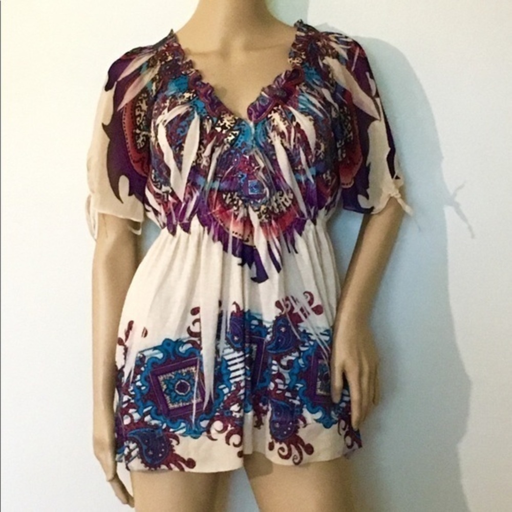 One world Parsley Floral print women's top size M